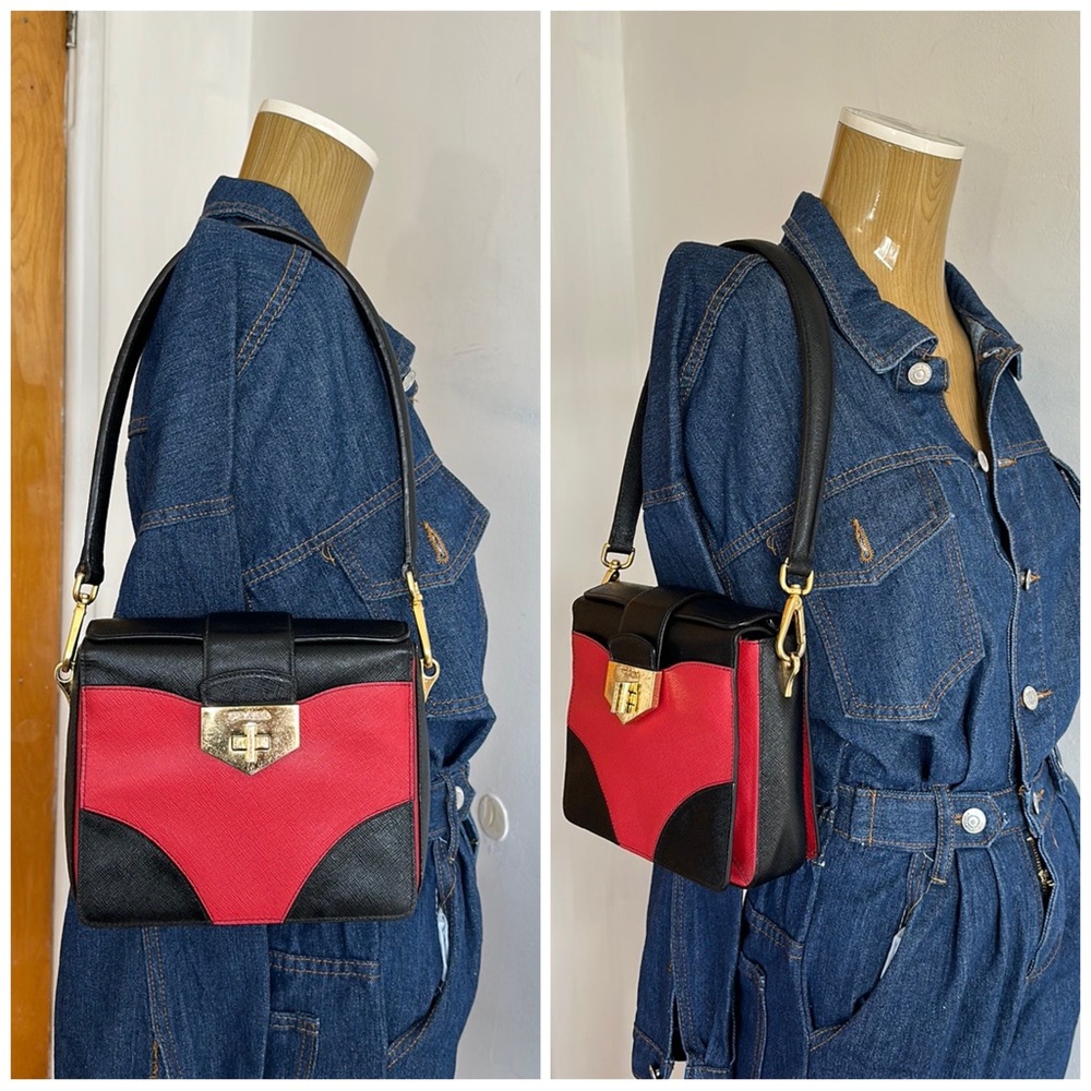 Prada Turnlock Saffiano Bi-Color Satchel